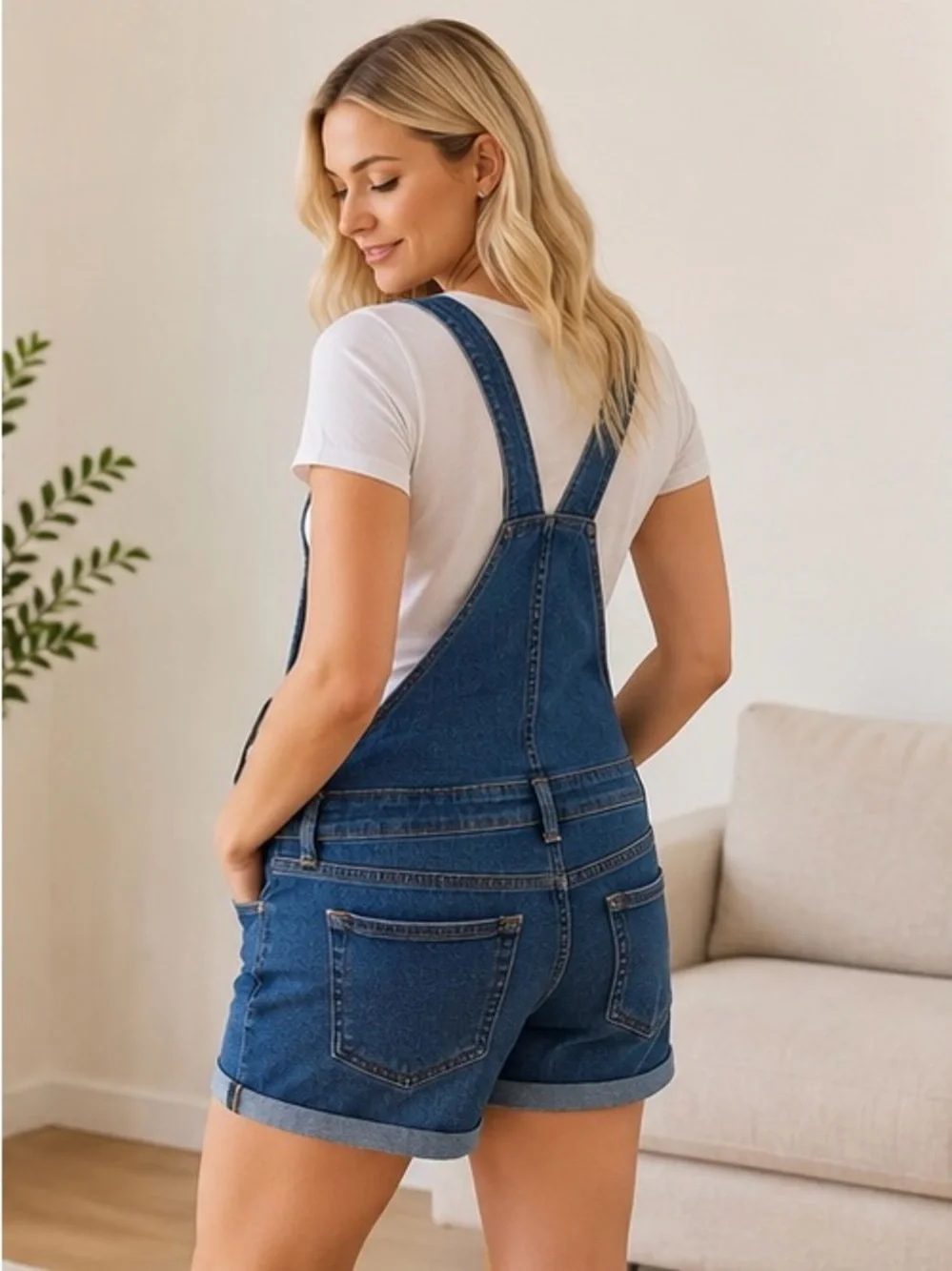 Maternity Denim Short Overalls - Blue